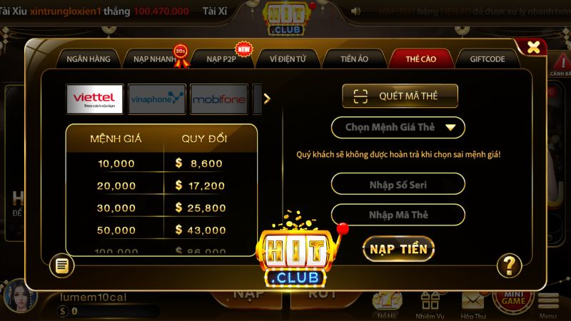 Nạp Tiền Hitclub Bằng Thẻ Cào – Giải Pháp Linh Hoạt